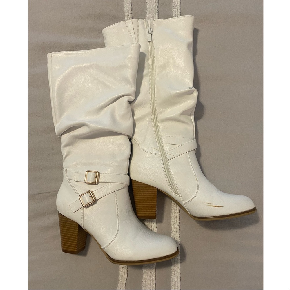 **WORN ONCE** White Mid-Knee High Boots
